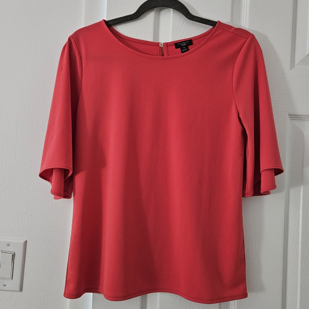 Ann Taylor Factor Dark Pink Mid-Sleeve Flowy Blouse, Size MP